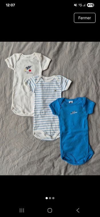 Lot de 3 bodies manches courtes Petit Bateau 6 mois