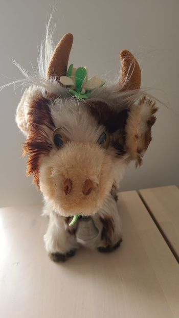 Peluche ancienne vache blanche et marron