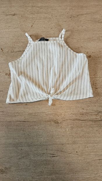 Croc top à bretelles blanc cassé ligné gris, avec noeud, Primark, taille S, nickel