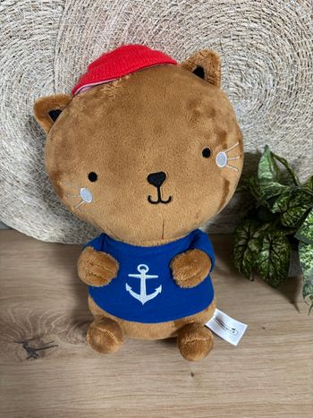 Doudou chat marin matelot marron bleu rouge sergent major 