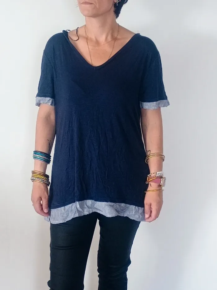 Top bleu marine effet superposé – RIU – Taille 4 (38/40)