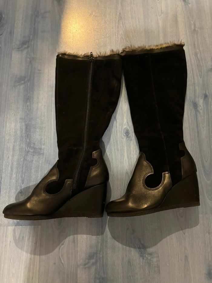 Bottes en cuir et velours compensées Ixoo - photo numéro 2