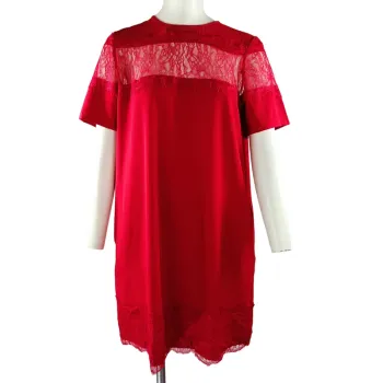Robe droite rouge Daphnea en dentelle transparente manches courtes taille L A1125
