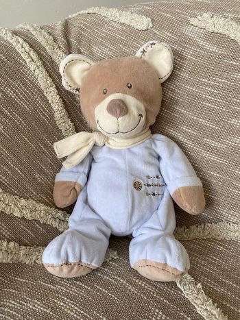 Peluche doudou Nicotoy ours bleu et marron très bon état