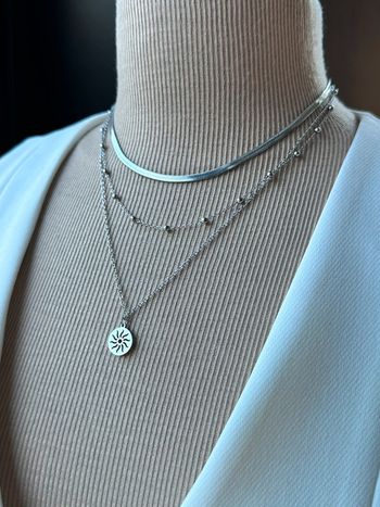 Collier multirangs en acier argent