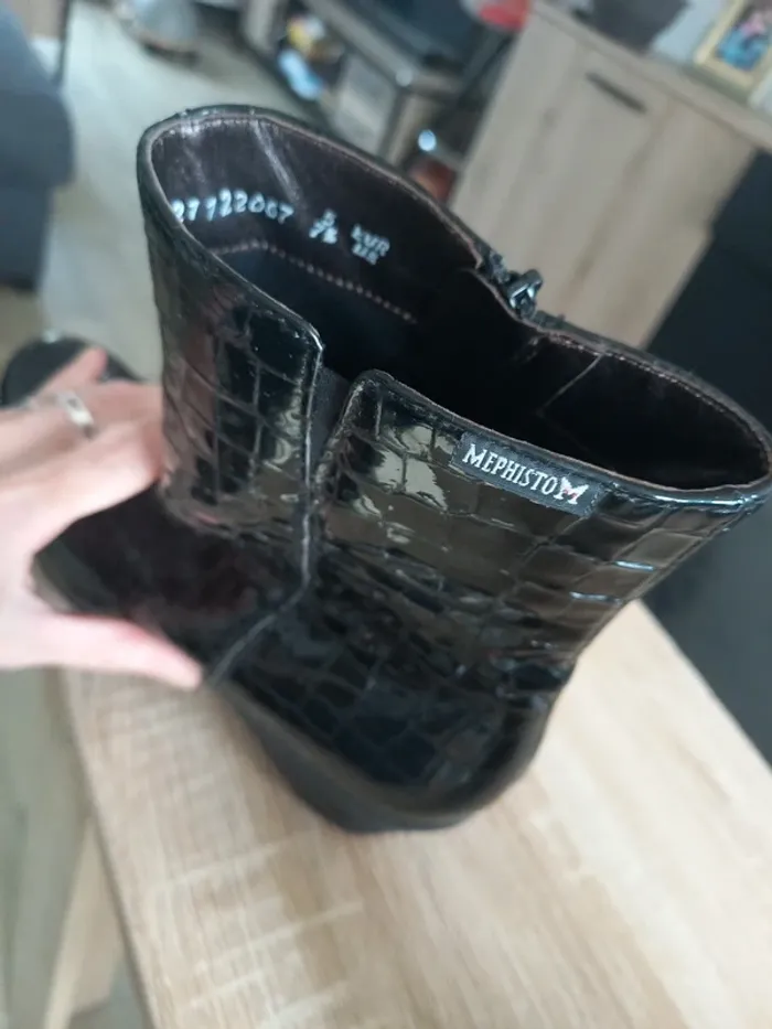 Bottines vernis noir cuir croco T38 - photo numéro 5