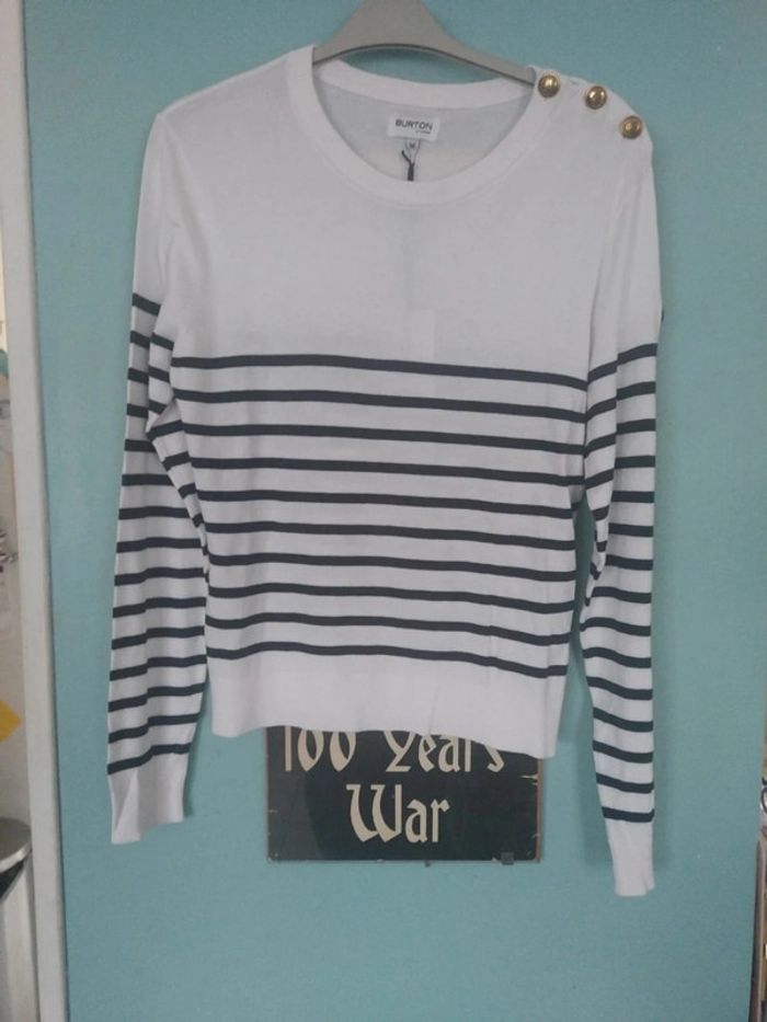 Pull fin Burton style marinière blanc et bleu taille m - photo numéro 2