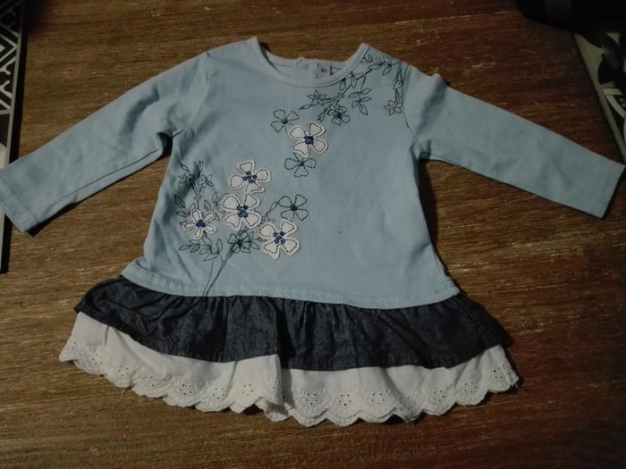 Robe bleu patchworks bébé fille 6 mois neuve dentelle jean fleurs