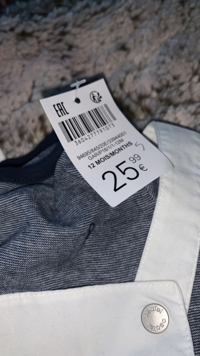 Ensemble salopette tee shirt baleine blanc bleu 12 mois Okaidi - photo numéro 3