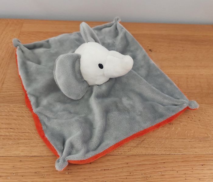 Doudou plat éléphant orange et gris - photo numéro 2