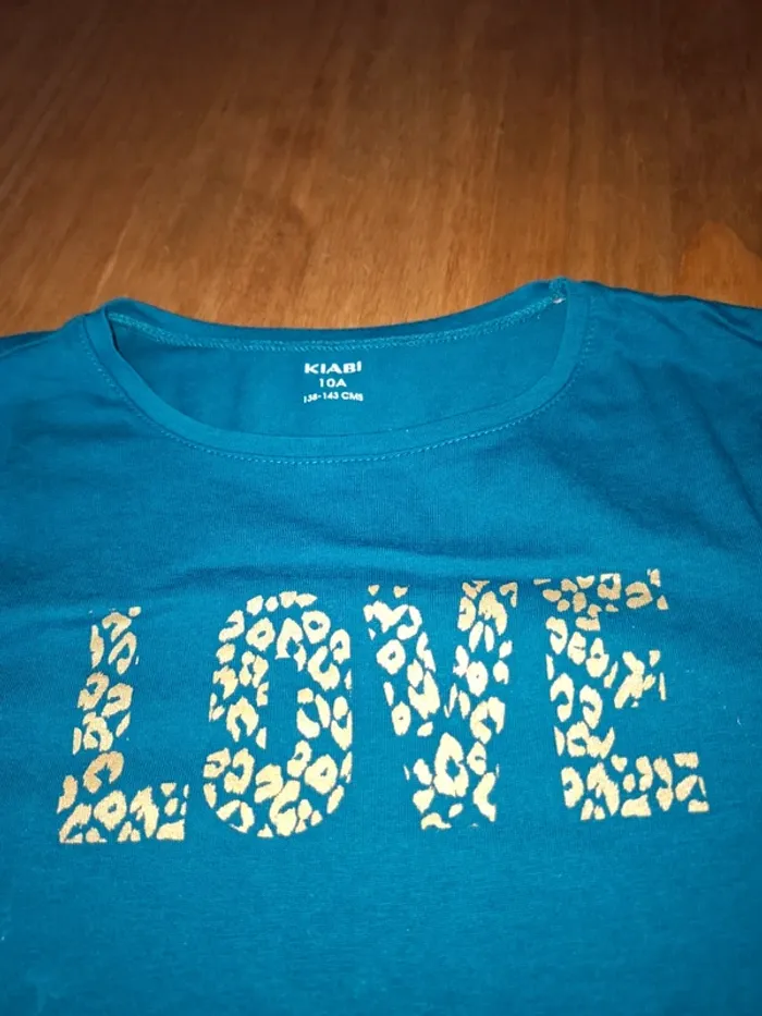 T-shirt manches longues bleu vert Kiabi 10 ans - photo numéro 2