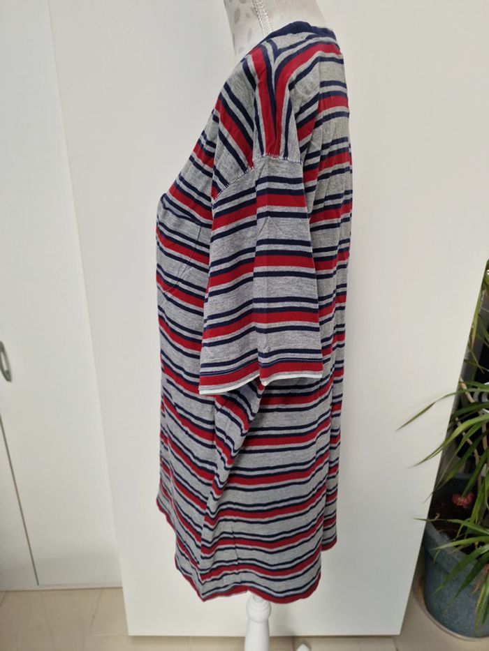 T-Shirt A Rayures Gris Bleu Marine Rouge - photo numéro 3