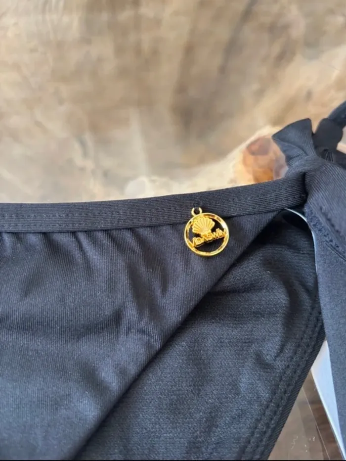 Bas de maillot de bain noir Vida Swim bijou doré ficelles - photo numéro 3