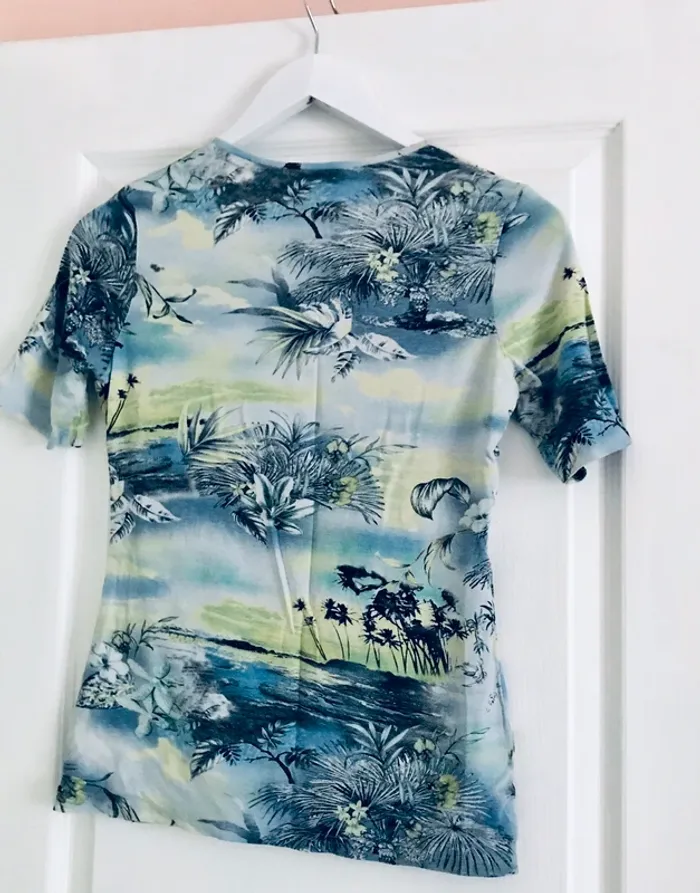 # Magnifique tee shirt tissus palmiers, très chic, taille unique #Villa Bleue# - photo numéro 2