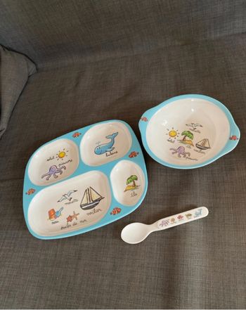 Lot assiette 4 compartiments /bol/cuillere