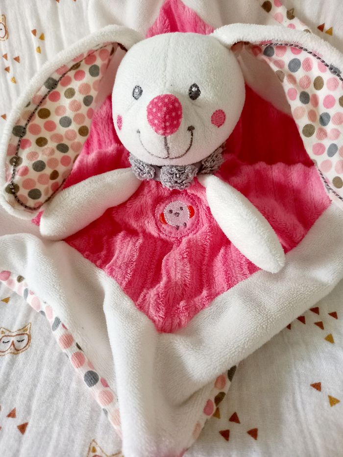 Doudou lapin rose blanc Nicotoy - photo numéro 2