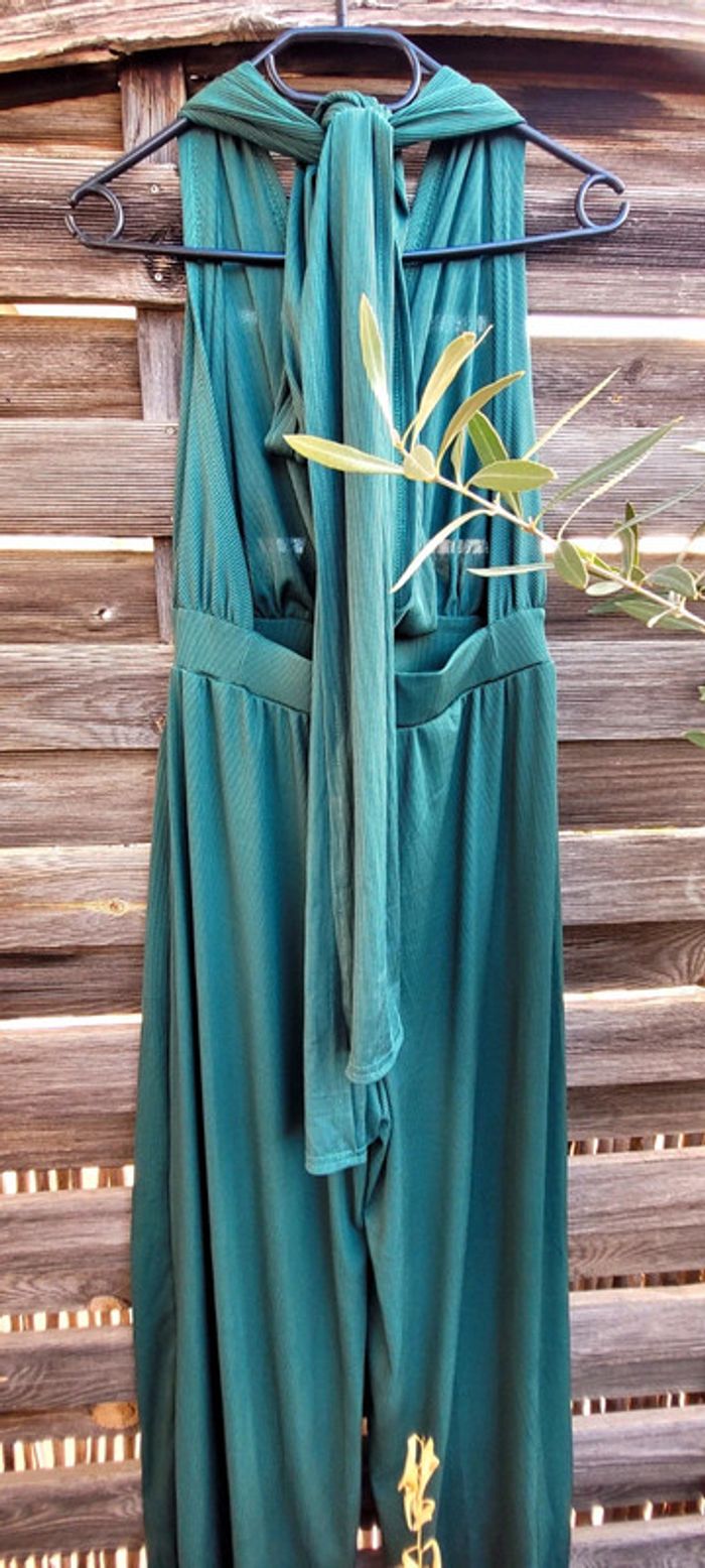 Magnifique combinaison Bohême Chic dos nu longue vert foncé nœud multi solutions taille M Neuf - photo numéro 3