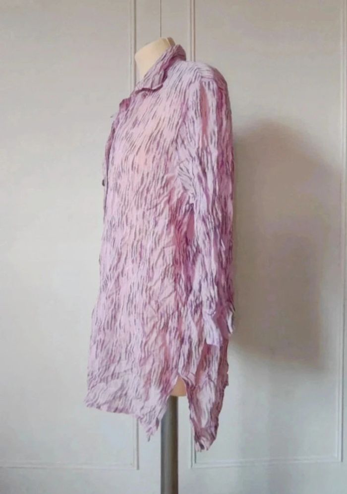 💗Chemise femme vintage 60s voile épaulette femme  rose lila mauve imprimé été t l 40 xl 42 - photo numéro 5