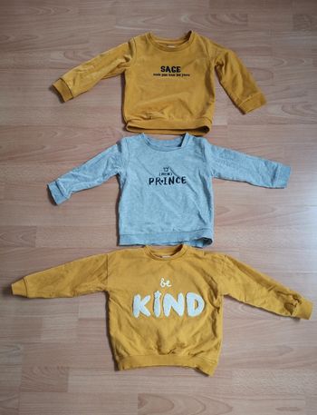 Lot 3 pulls 2 ans jaune et gris