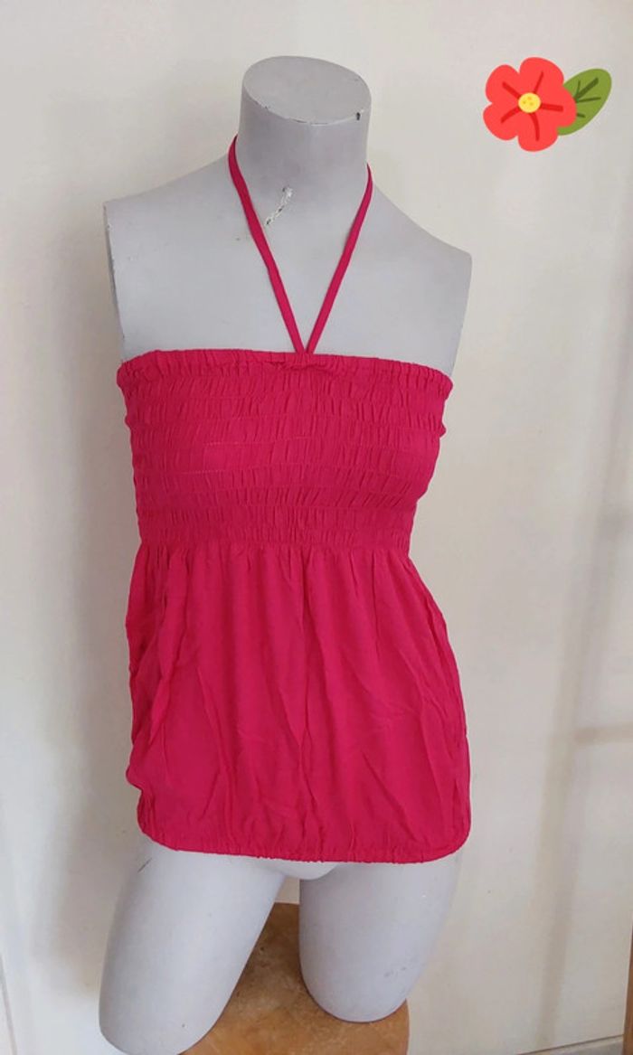 Bustier top épaules dénudées rose avec bretelles T 36