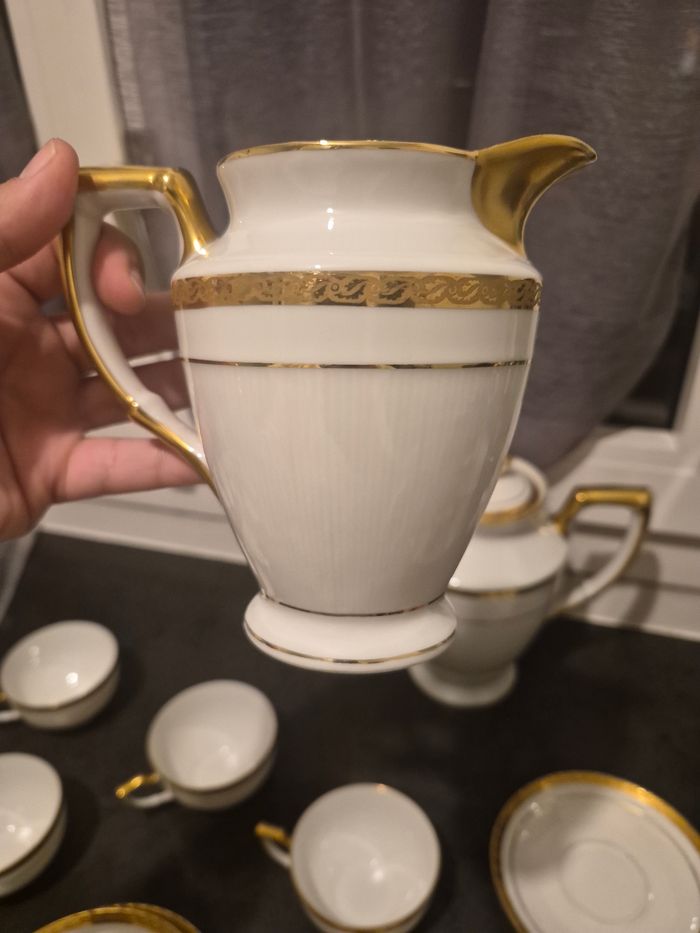 Service café/thé 10 pièces Porcelaine de Limoges  blanc&or - photo numéro 6