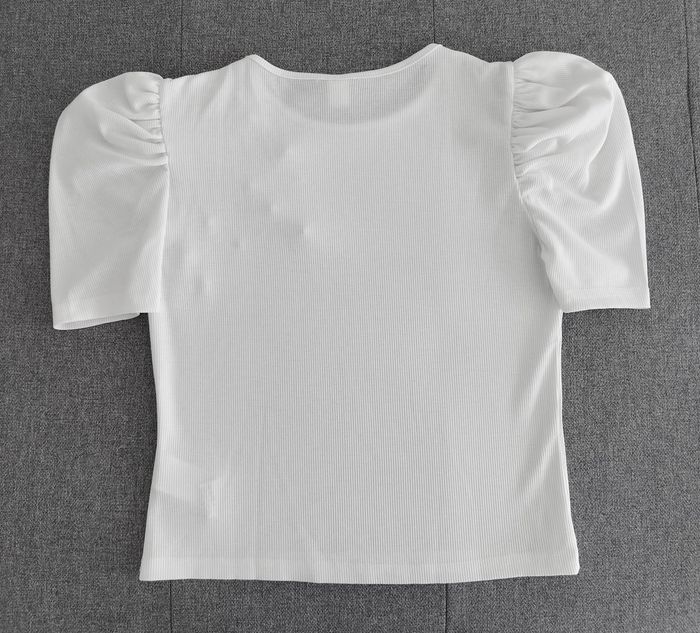 T-shirt blanc manches ballon avec perles - photo numéro 3