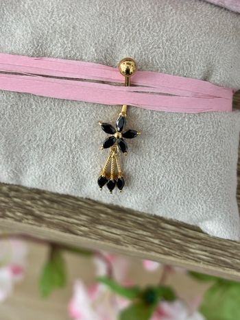 Piercing nombril long doré et noir acier inoxydable 