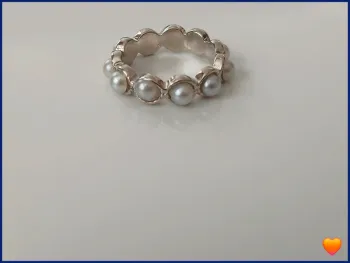 Bague perles blanche en acier inoxydable