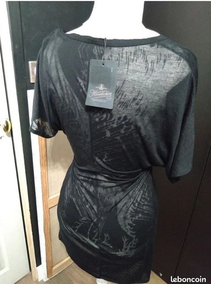 Tunique noire t shirt long top herrlicher Neuf t 34 - photo numéro 2