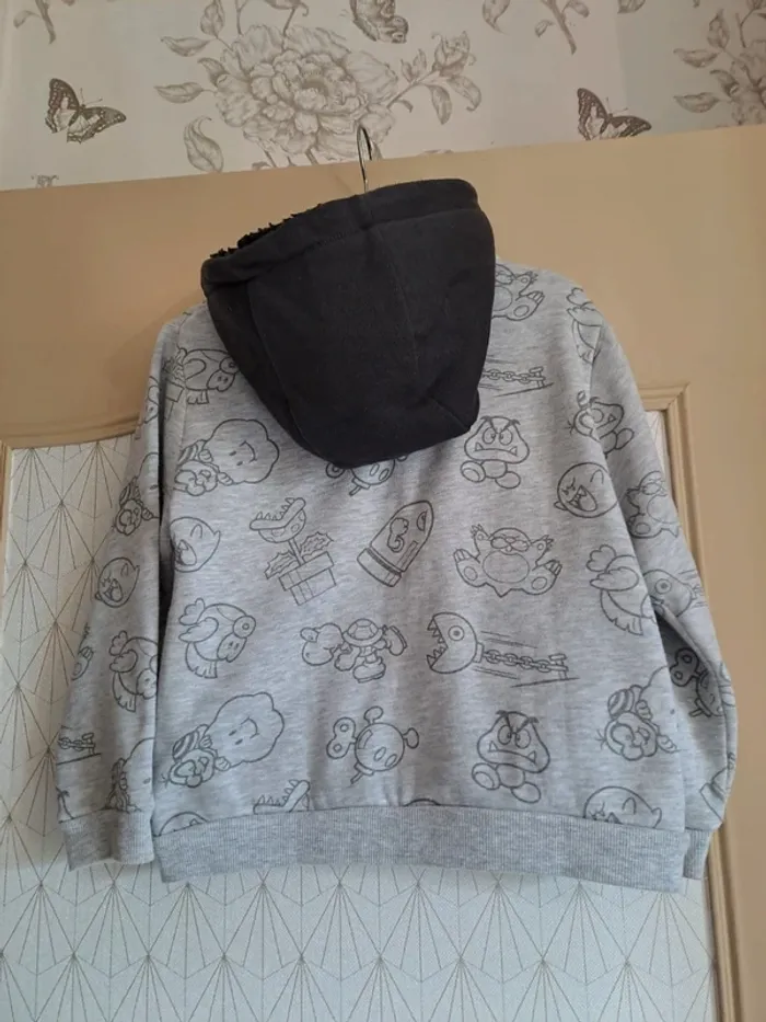 Gilet sweat à capuche doublée garçon 5 ans super Mario tbe gris noir - photo numéro 3