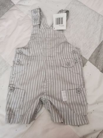 Salopette bébé légère grise à rayure blanche 3 mois neuve avec étiquette