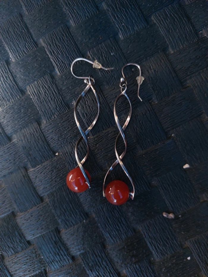 Boucles d'oreilles en argent et cornaline - photo numéro 3
