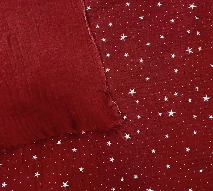 Coupon Mousseline Double gaze de coton rouge brique avec étoiles argentées - photo numéro 4