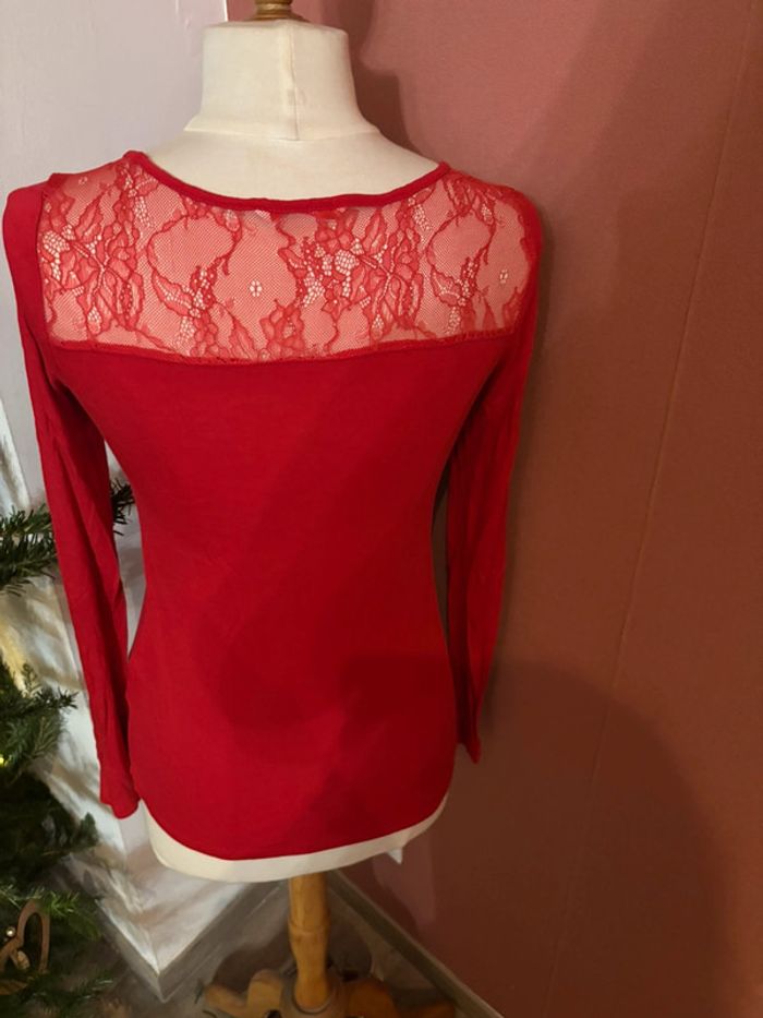 Top ML coton/dentelle rouge Camaïeu T38 - photo numéro 7