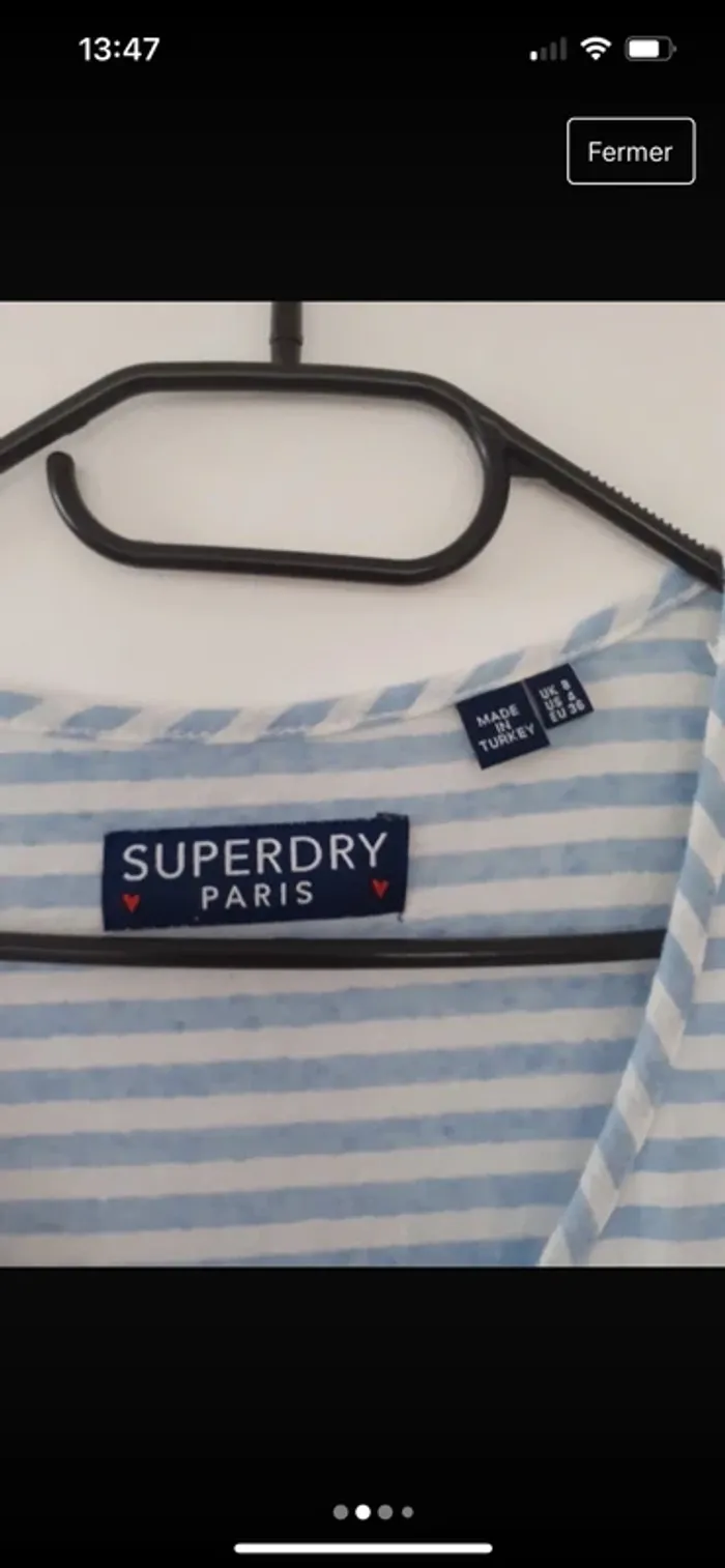Débardeur rayé blanc et bleu clair Superdry Cannes taille 36 - photo numéro 2