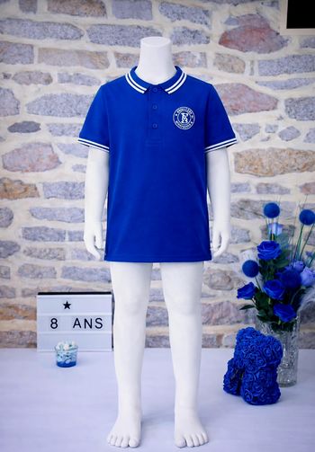 Polo en piqué de coton manches courtes bleu et blanc Garçon taille 8 ans marque Okaidi 🎸 