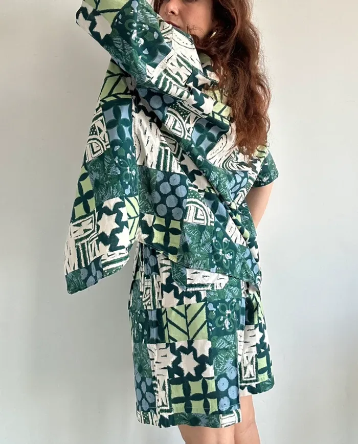 Ensemble Newman oversized short et chemise vintage années 80 à motifs vert taille S - photo numéro 6