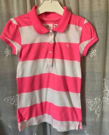 Polo larges rayures rose fluo 8 ans H&M