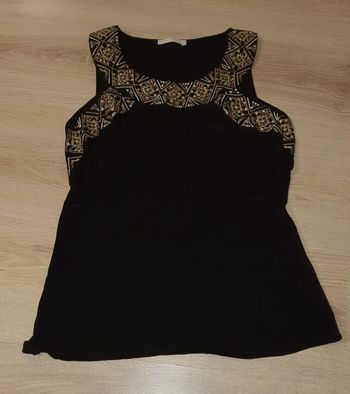 Débardeur noir avec bordure brodée motifs dorés Promod