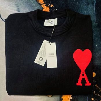 Pull AMI Alexandre Mattiussi Homme Noir Cœur Rouge Taille M