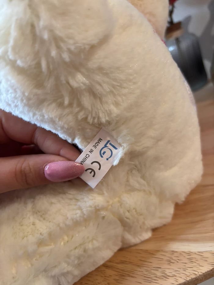 🌺Peluche ours blanc crème avec robe et noeud papillon rose🌺 - photo numéro 9