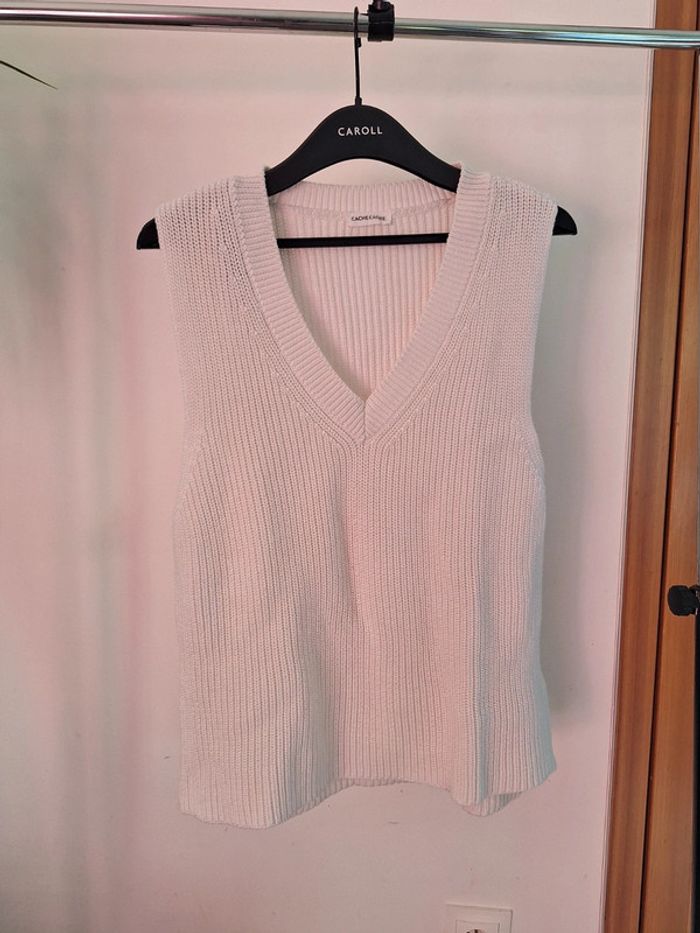 Gilet pull sans manche blanc cache cache femme M 38 - photo numéro 2