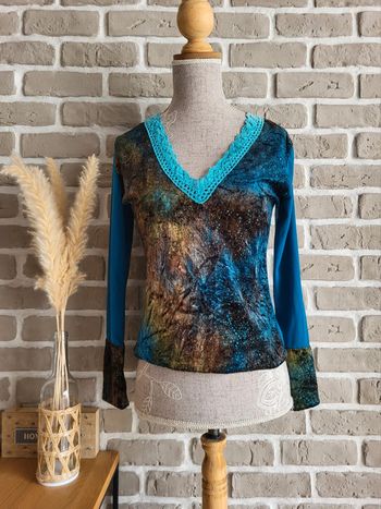 T-shirt Vintage - Velours, strass et col en crochet