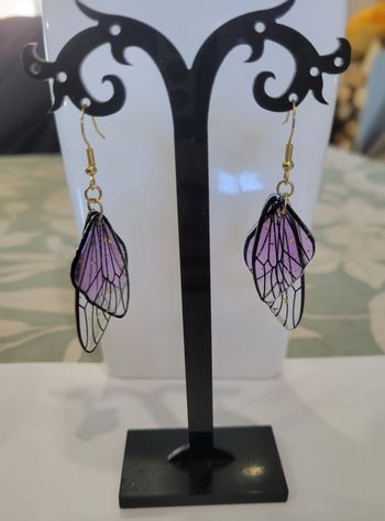 BOUCLES D'OREILLES AILES FEE PAPILLON LIBELLULE DEGRADE DE VIOLET ! NEUF !