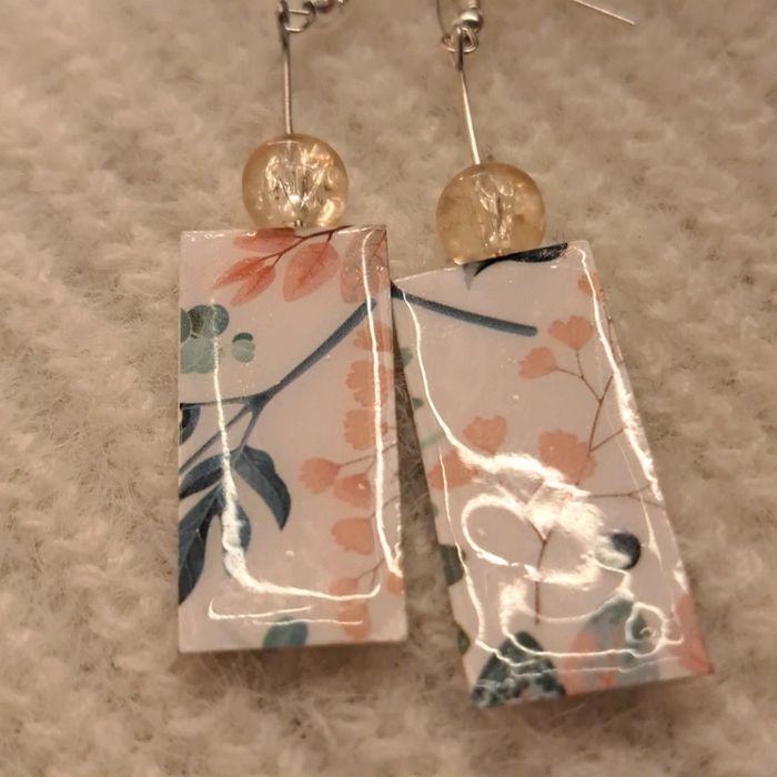 Boucles d'oreilles pendante rectangulaire légère multicolore - photo numéro 7