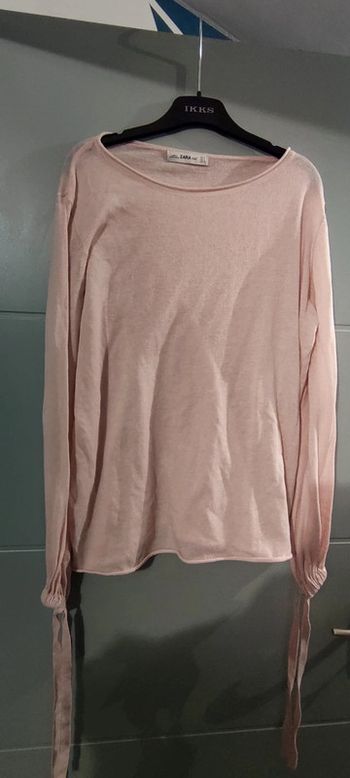 Pull léger rose Zara Knit manches longues à noeuds