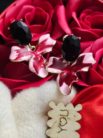 Boucles d oreilles fleurs et pierres onyx noir en argent sterling 925