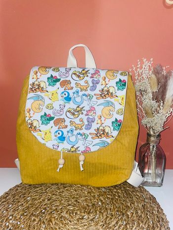 🎒 Sac à dos enfant princesse en velours côtelé jaune et tissu Pokémon pratique, mignon et personnalisable 💖