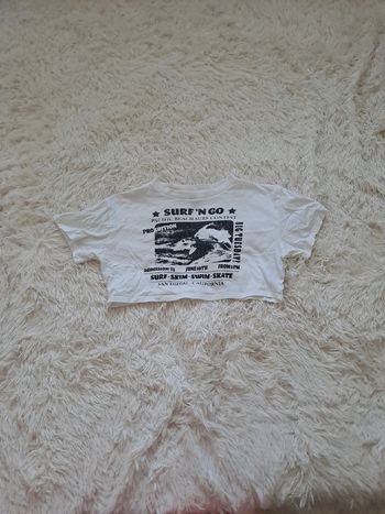 Crop top blanc imprimé noir XS - Vintage H&M tendance Y2K
