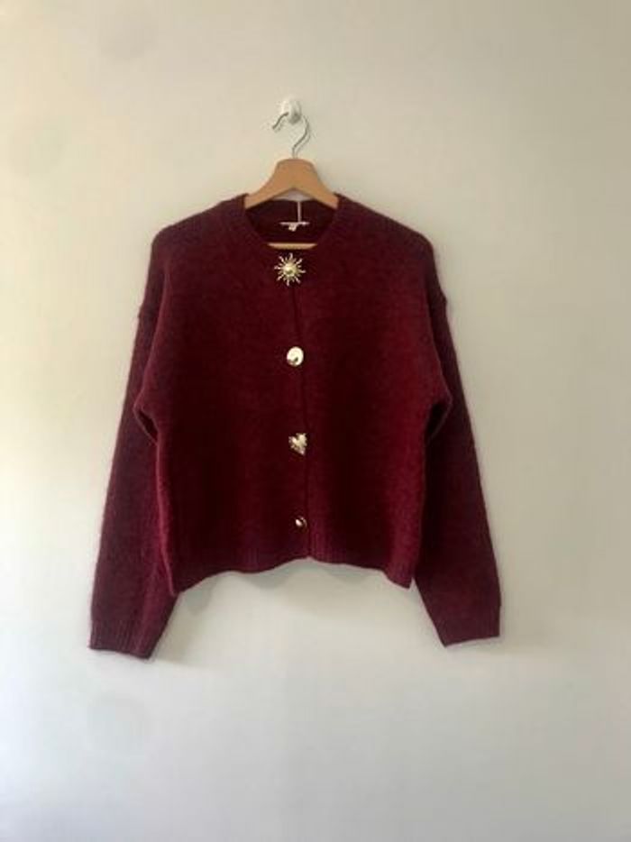 Gilet bordeaux - boutons  bijoux dorées  (TU) - photo numéro 3